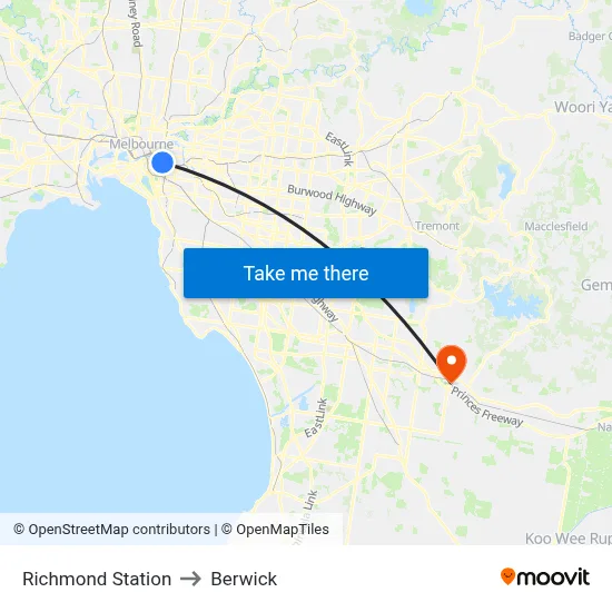 Richmond Station to Berwick map