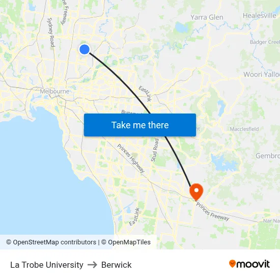 La Trobe University to Berwick map