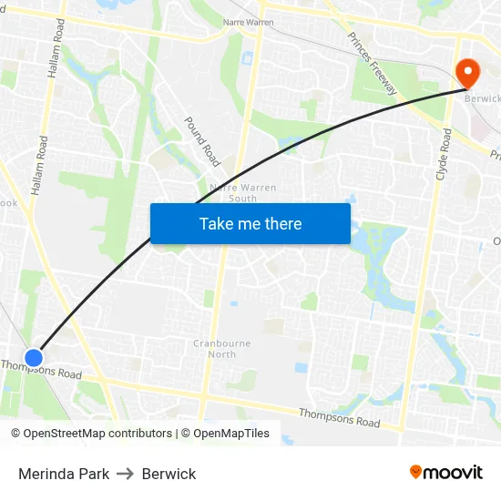 Merinda Park to Berwick map