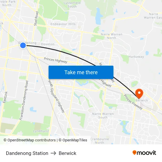 Dandenong Station to Berwick map