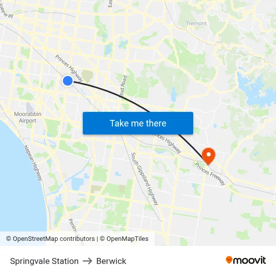 Springvale Station to Berwick map