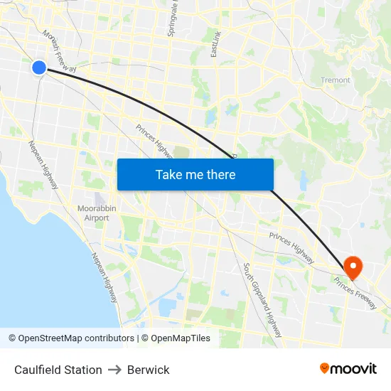 Caulfield Station to Berwick map