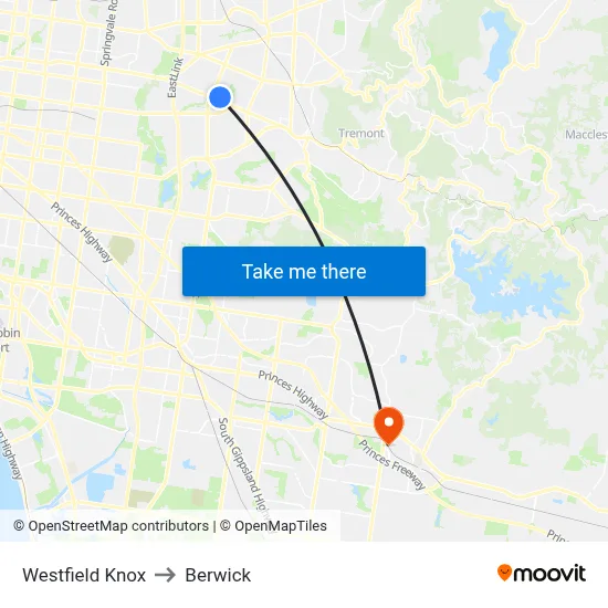 Westfield Knox to Berwick map