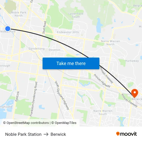 Noble Park Station to Berwick map