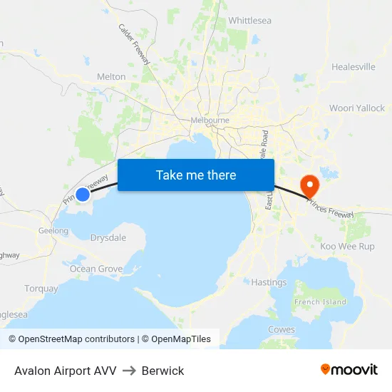 Avalon Airport AVV to Berwick map