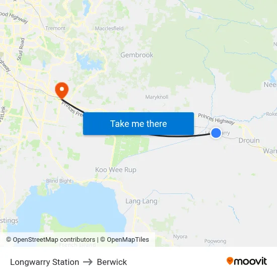 Longwarry Station to Berwick map