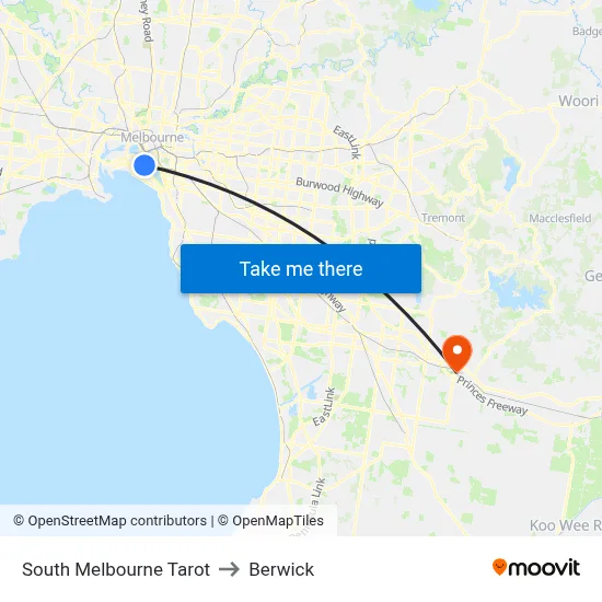 South Melbourne Tarot to Berwick map