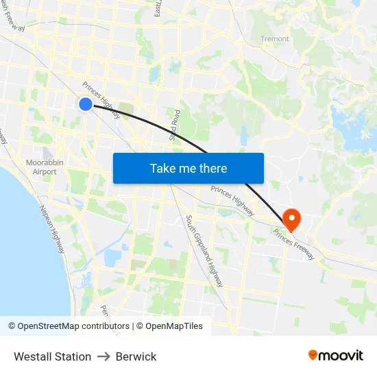 Westall Station to Berwick map