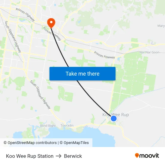 Koo Wee Rup Station to Berwick map