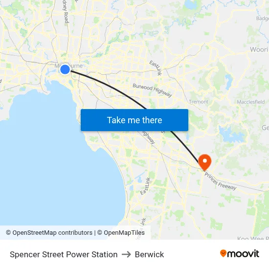 Spencer Street Power Station to Berwick map