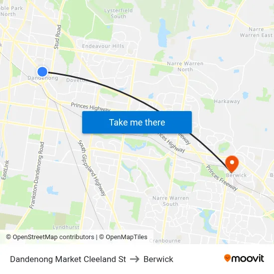 Dandenong Market Cleeland St to Berwick map