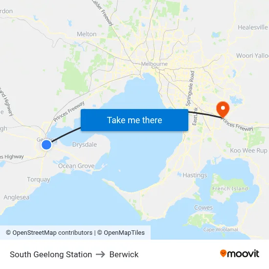 South Geelong Station to Berwick map