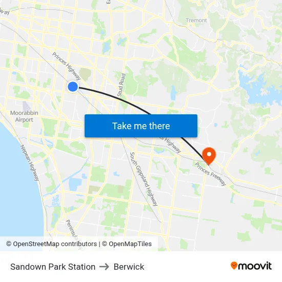 Sandown Park Station to Berwick map