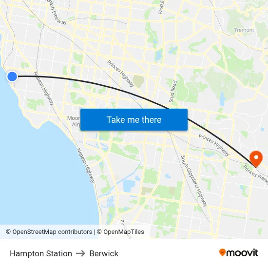 Hampton Station to Berwick map