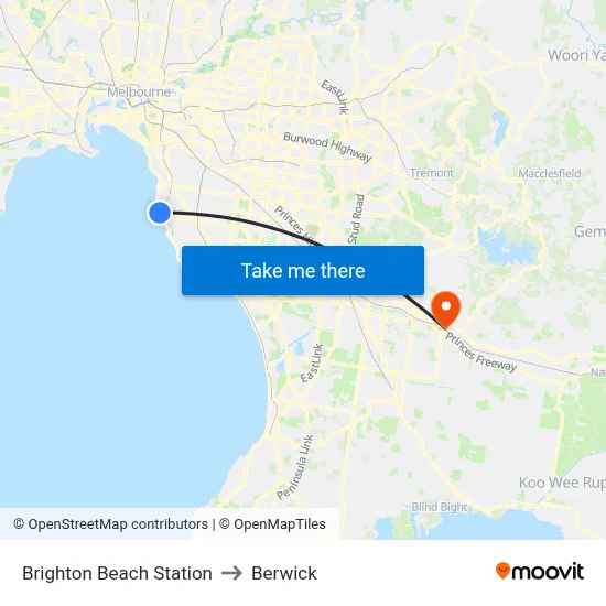 Brighton Beach Station to Berwick map