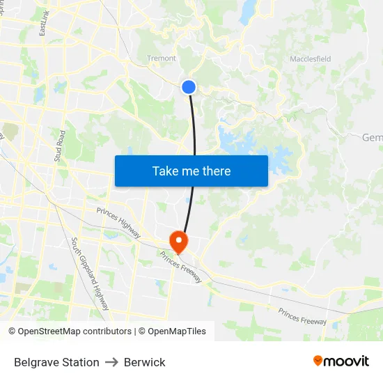 Belgrave Station to Berwick map