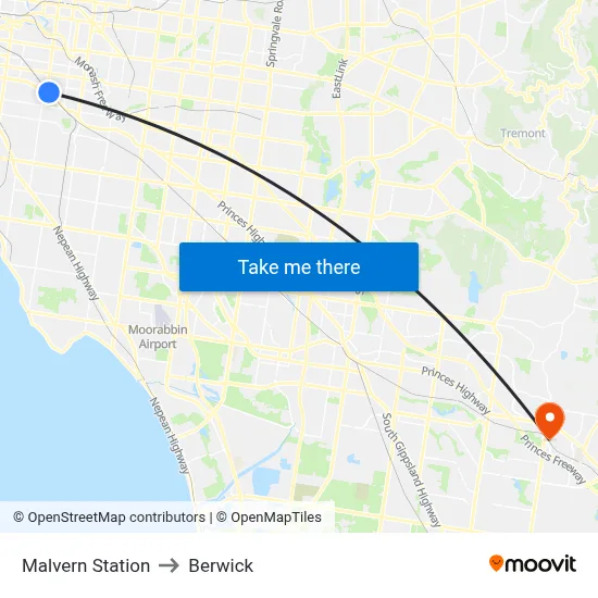 Malvern Station to Berwick map