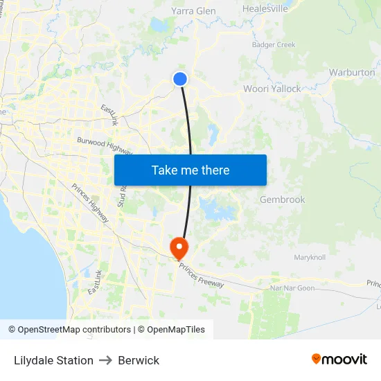 Lilydale Station to Berwick map