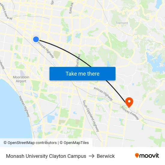 Monash University Clayton Campus to Berwick map