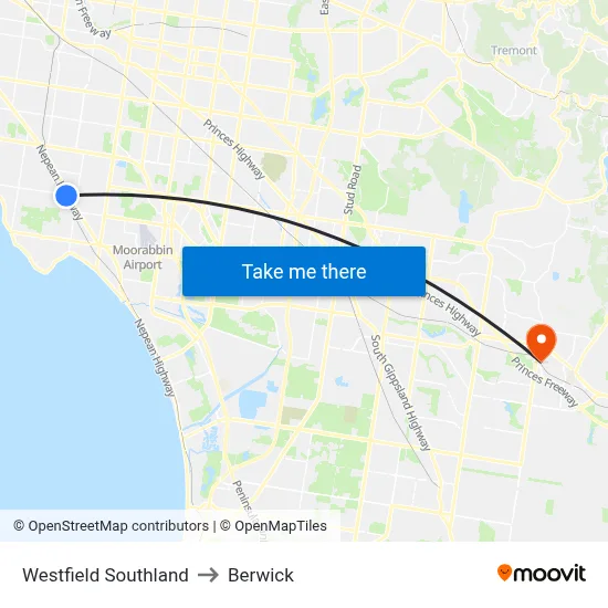 Westfield Southland to Berwick map