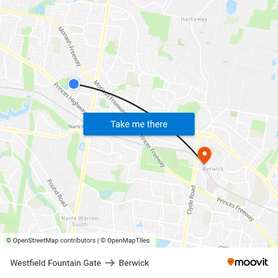 Westfield Fountain Gate to Berwick map