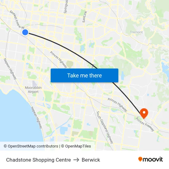 Chadstone Shopping Centre to Berwick map