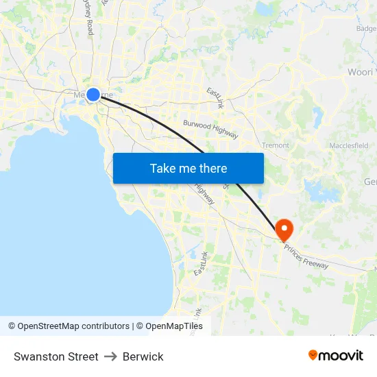 Swanston Street to Berwick map