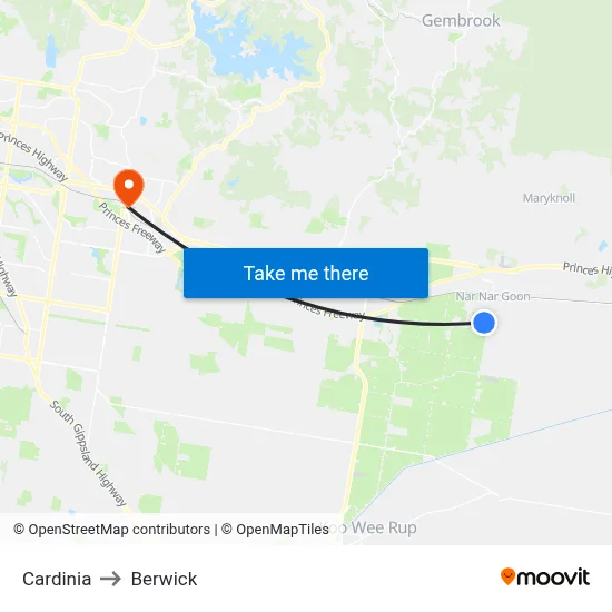 Cardinia to Berwick map