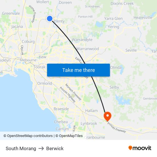 South Morang to Berwick map
