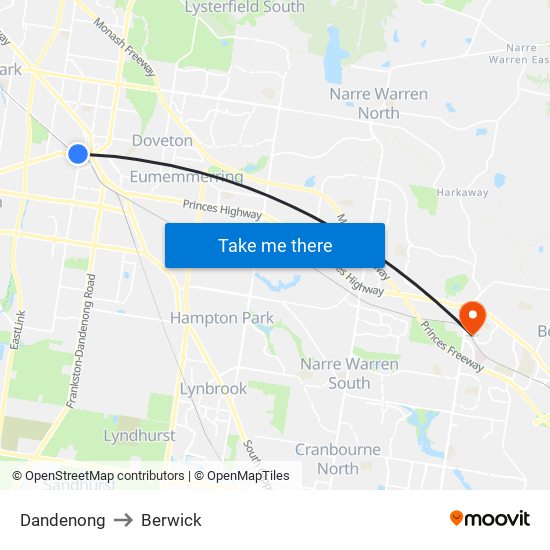 Dandenong to Berwick map