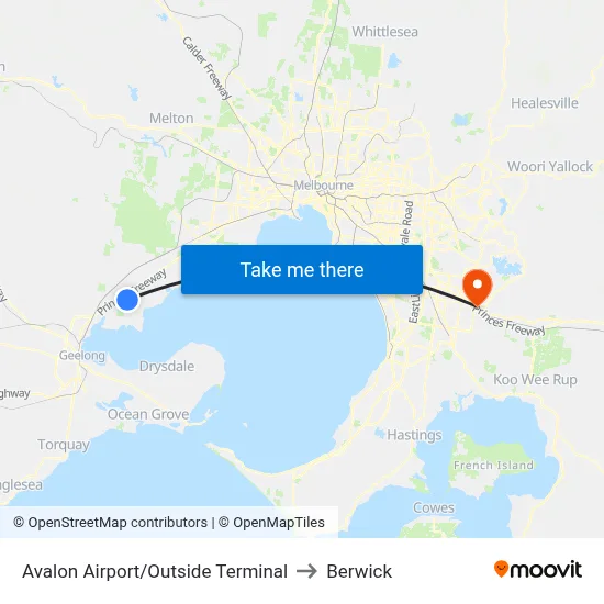 Avalon Airport/Outside Terminal to Berwick map