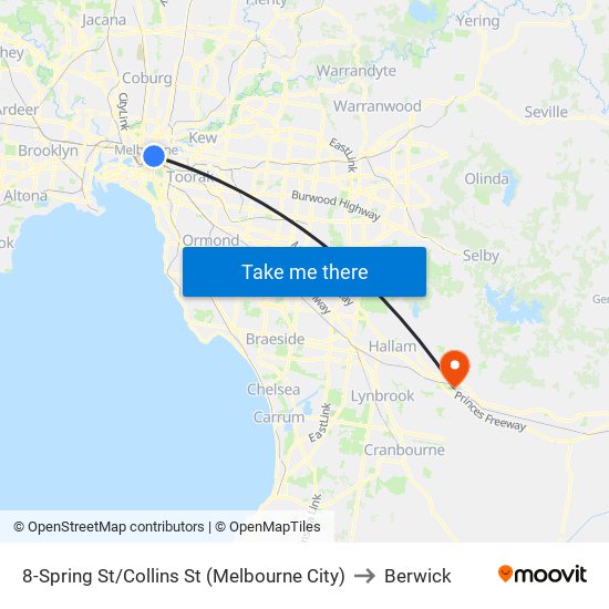 8-Spring St/Collins St (Melbourne City) to Berwick map