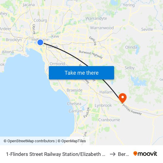 1-Flinders Street Railway Station/Elizabeth St (Melbourne City) to Berwick map