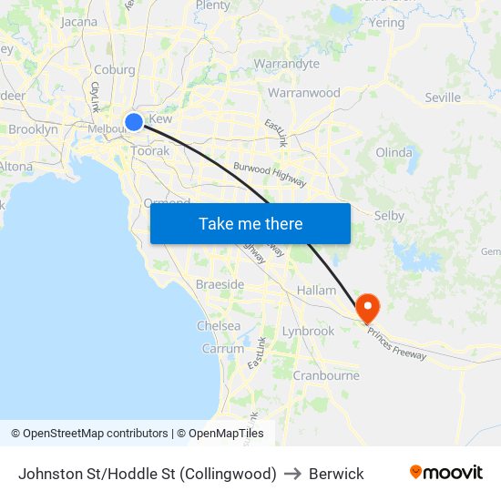 Johnston St/Hoddle St (Collingwood) to Berwick map