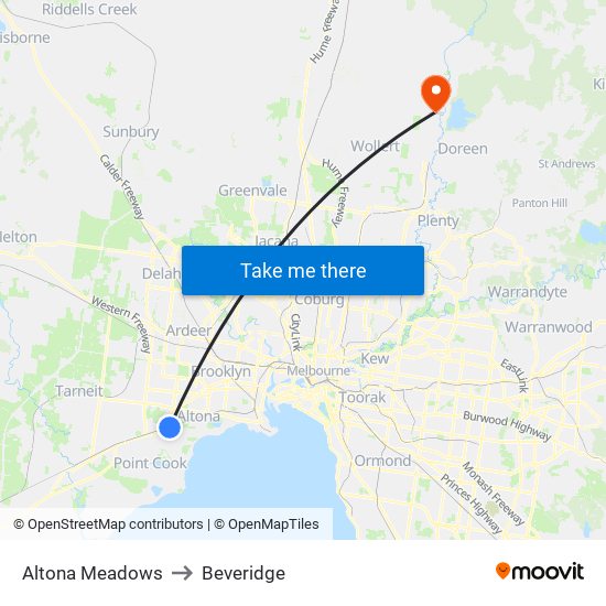 Altona Meadows to Beveridge map