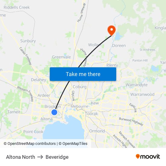 Altona North to Beveridge map