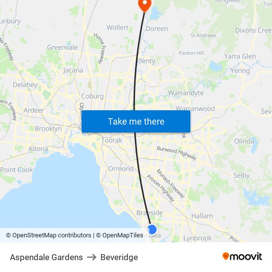 Aspendale Gardens to Beveridge map