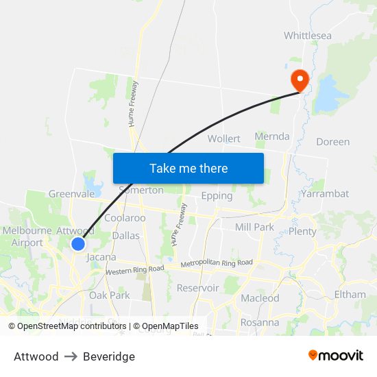 Attwood to Beveridge map