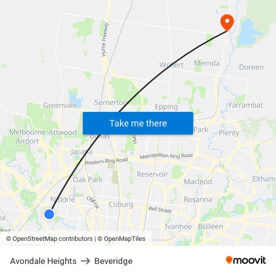 Avondale Heights to Beveridge map