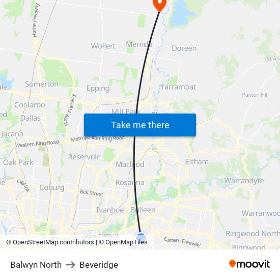 Balwyn North to Beveridge map