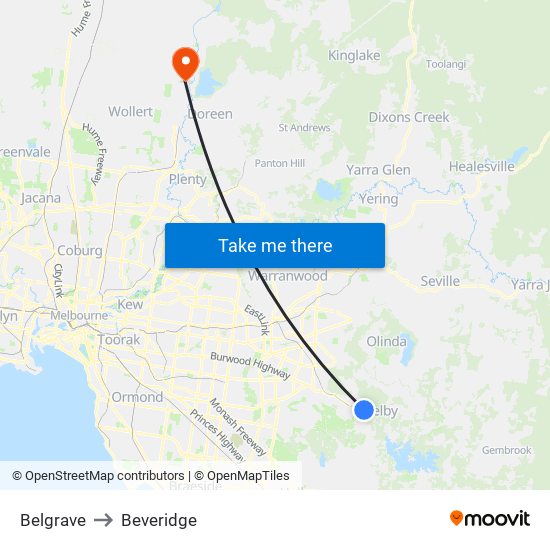 Belgrave to Beveridge map