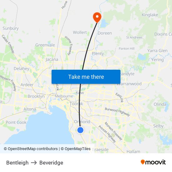 Bentleigh to Beveridge map