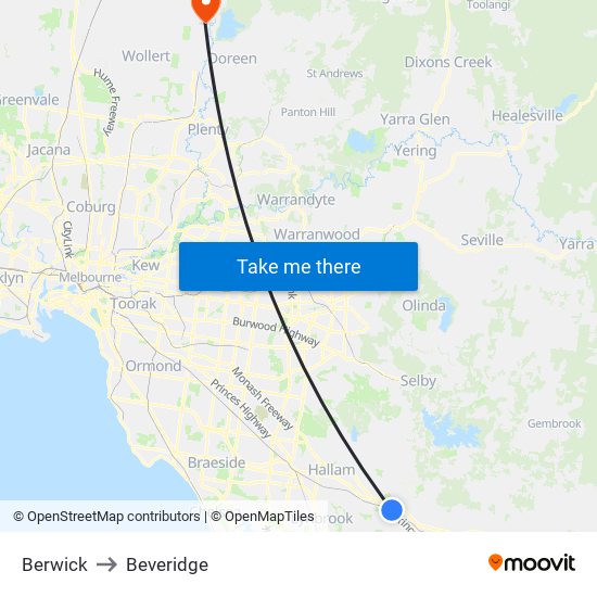 Berwick to Beveridge map