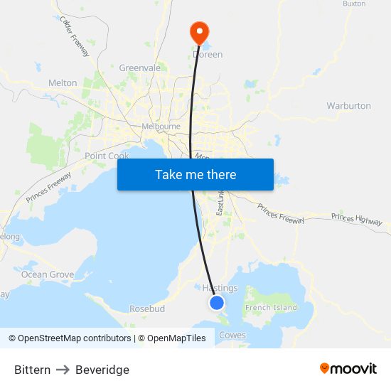 Bittern to Beveridge map