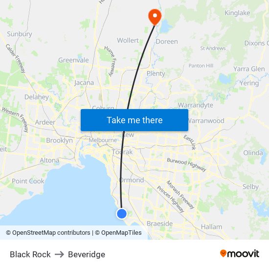 Black Rock to Beveridge map