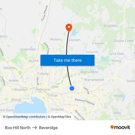 Box Hill North to Beveridge map