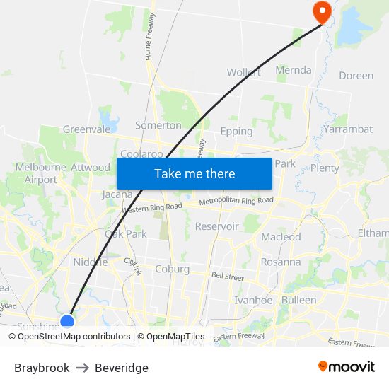 Braybrook to Beveridge map