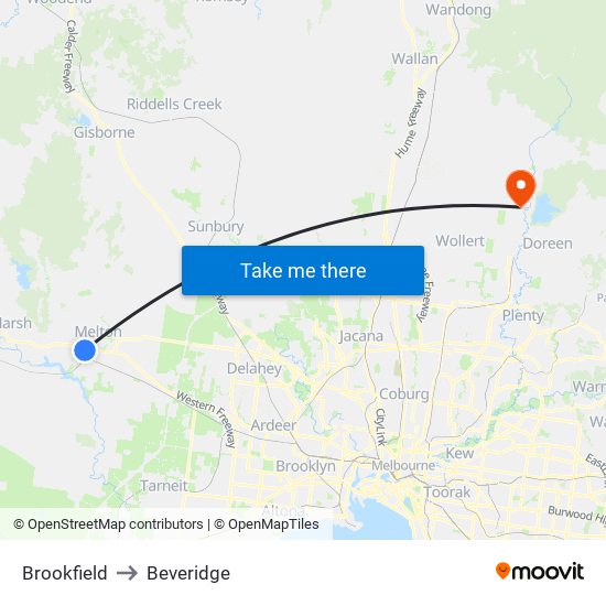 Brookfield to Beveridge map