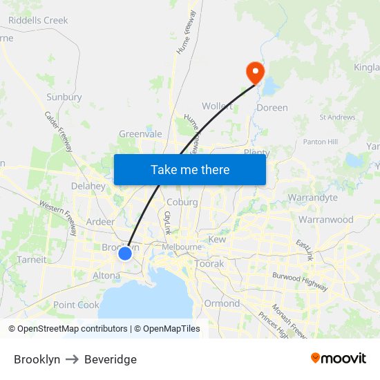 Brooklyn to Beveridge map