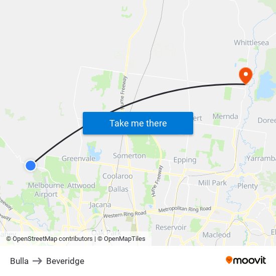 Bulla to Beveridge map